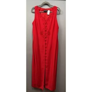 Vintage M.H.M Melissa‎ Harper Womens Dress Size 14 Red Floral Embroidered Button